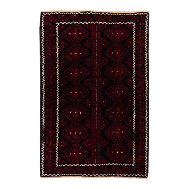1960s Vintage Persian Shiraz Handmade Red Geometric Wool Rug For Sale