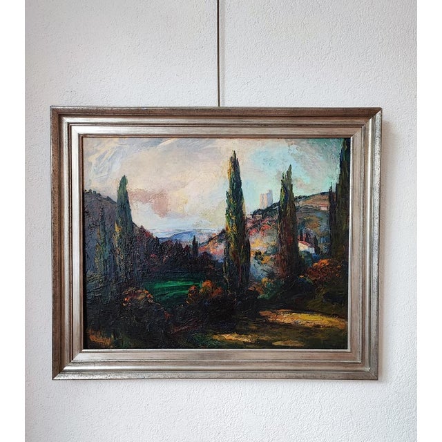 Laure Stella Bruni, Paysage aux cyprès, Oil on Canvas, Framed For Sale - Image 10 of 10