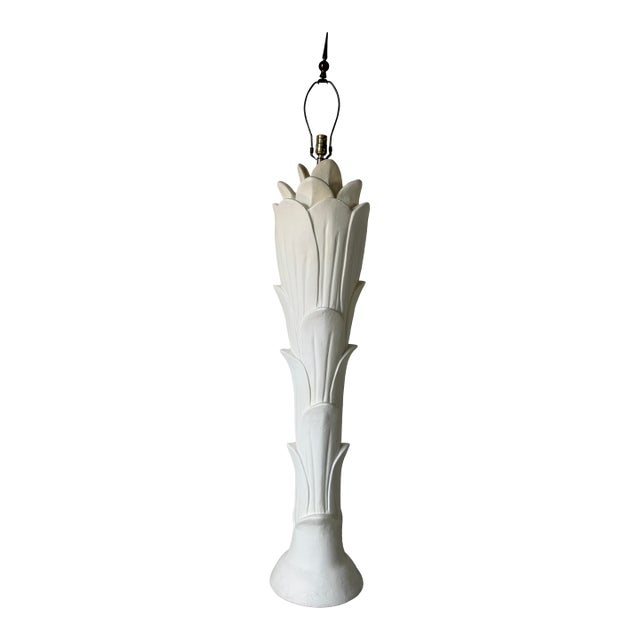 1980's Vintage Palm Beach-Style Sculptural Palm Leaf Plaster Floor Lamp For Sale