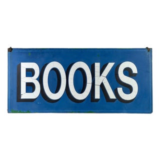 Superb Large Double Sided Vintage Wooden Sign Advertising "Books" in Sapphire Blue For Sale