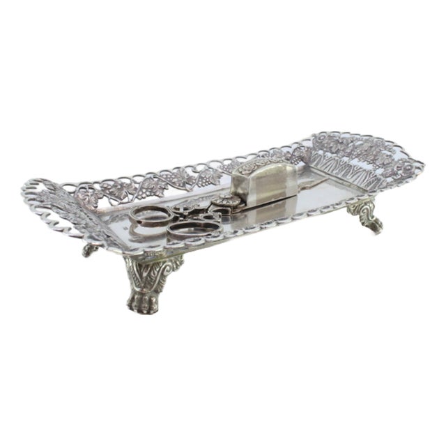 Silver Tray and Scissors with Chiseled Grate, Set of 2 For Sale