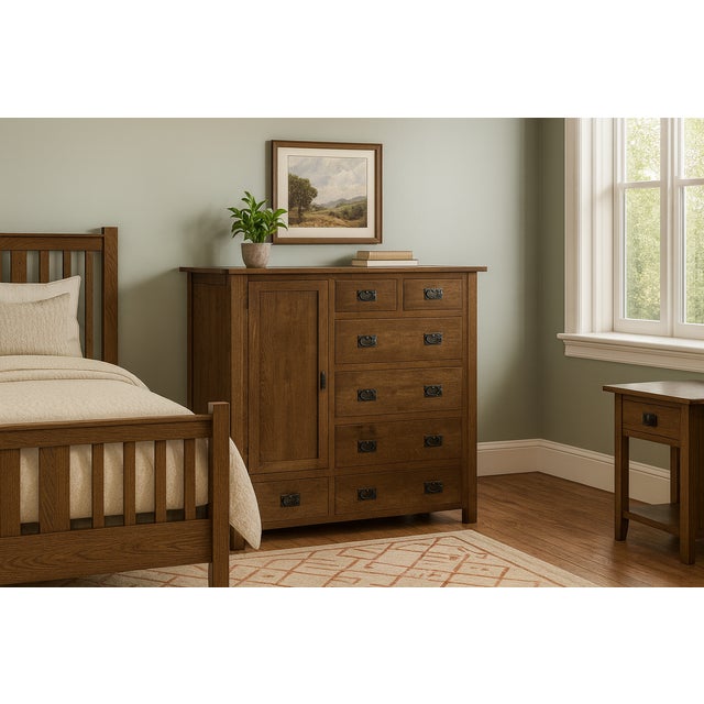Mission Style Solid Oak Chest of Drawers - Walnut (Aw) For Sale - Image 11 of 11