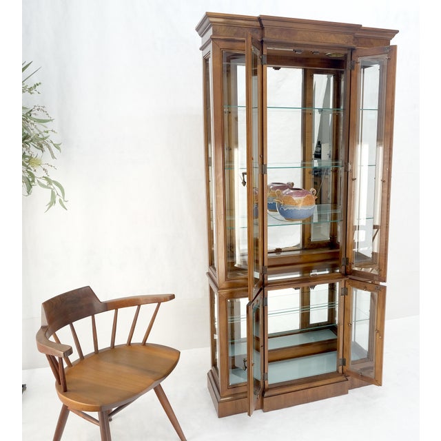 Wood Mid Century Burl Wood Glass 38" Wide 76" Tall Curio Display Cabinet Vitrine MINT For Sale - Image 7 of 9