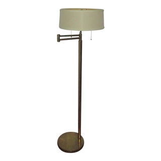 Vintage Mid Century Brass Walter Von Nessen Style Swing Arm Floor Lamp For Sale