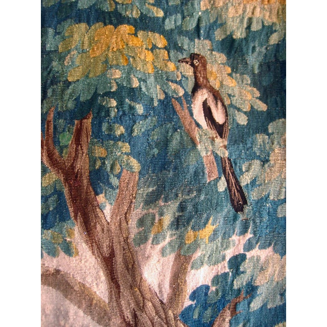 French Aubusson Tapestry Verdure Two Magpies in a Tree 18 Century For Sale - Image 6 of 12