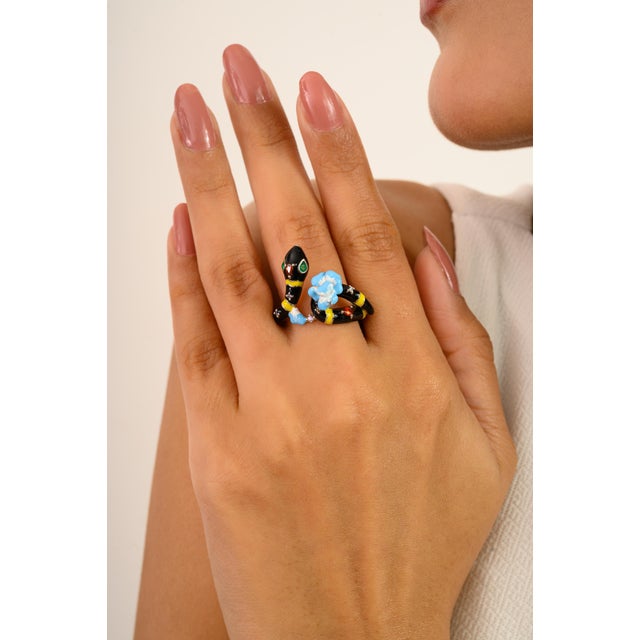 Snake Pattern Colorful Silver Ring for Women- Size 7 For Sale - Image 4 of 11