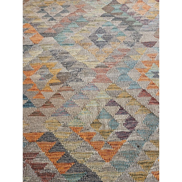 Vintage Afghan Style Kilim with Geometric Pattern For Sale - Image 4 of 7