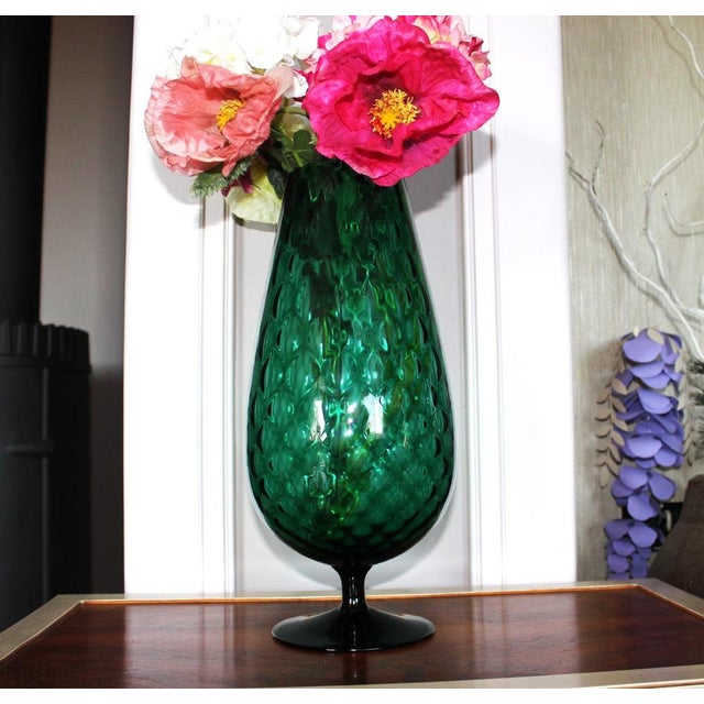 Vintage Green Hand-Blown Art Glass Vase with Textured Surface and Pedestal Base, 1960s For Sale - Image 6 of 13