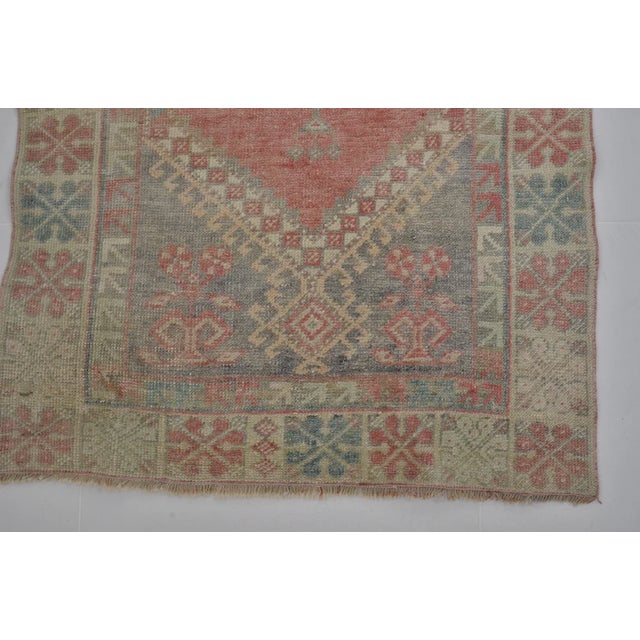 Geometric Medallion Turkish Rug, Low Pile Distressed Antique Rug For Sale - Image 9 of 10