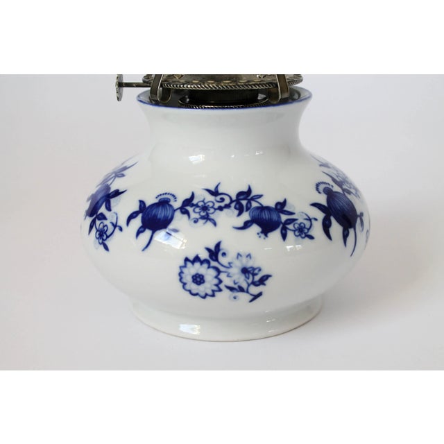 Vintage German Blue and White Porcelain Kerosene Oil Lamp For Sale In Milwaukee - Image 6 of 11