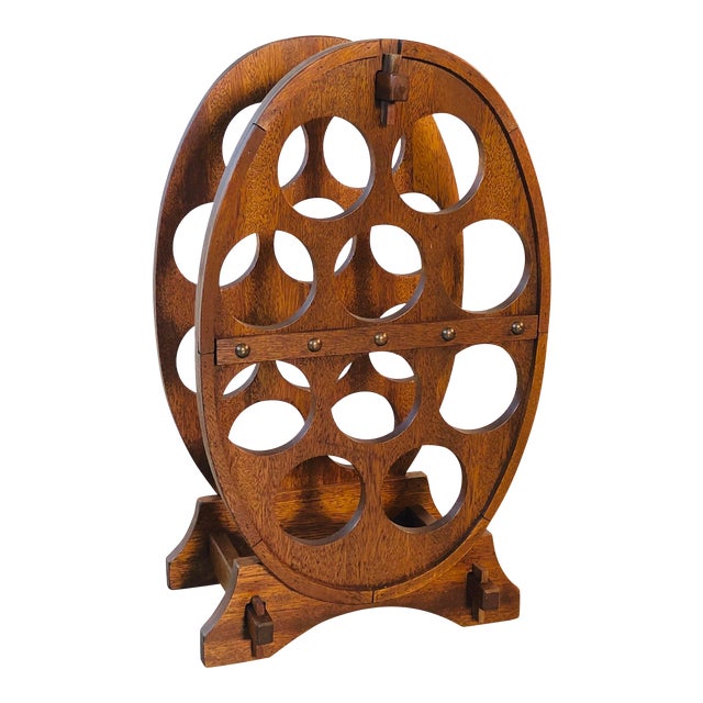 Vintage Oval Teak Wood Wine Bottle Holder | Chairish