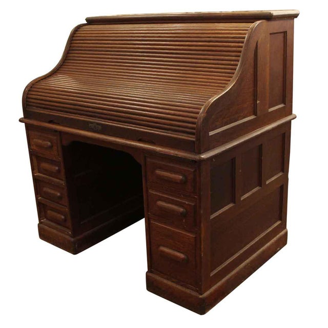 20th Century Traditional Oak Wooden Roll Top Desk Chairish