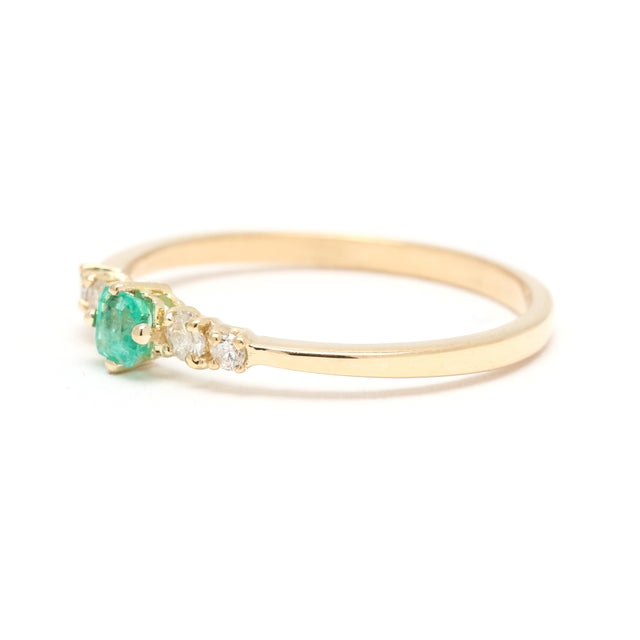Tiny Diamond and Emerald Engagement Ring, 14k Yellow Gold, Ring Size 5.25 For Sale - Image 4 of 5