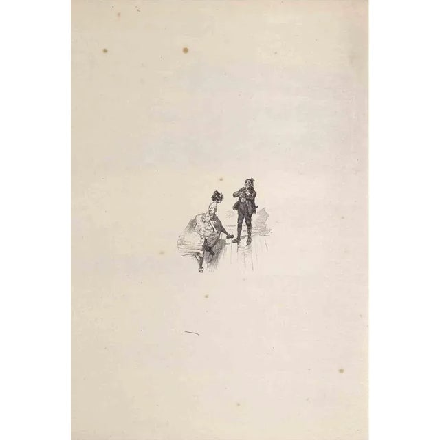 Small tales to my sister is a lithograph on paper realized by hegesippe Moreau in 1838. The artwork is in good condition....