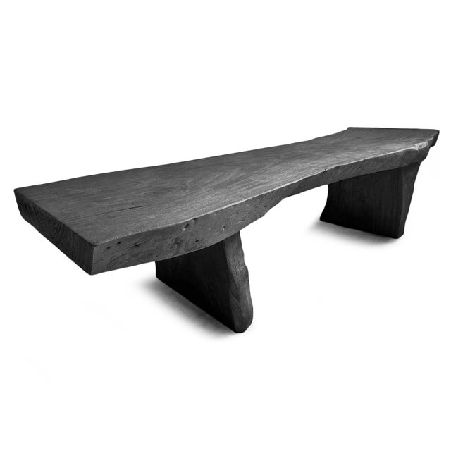 Contemporary Organic Modern Black Natural Edge Slab Bench/Coffee Table For Sale - Image 3 of 9