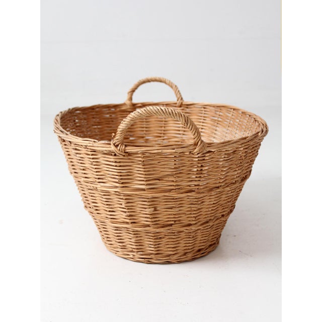 Brown Antique French Country Wicker Laundry Basket For Sale - Image 8 of 14