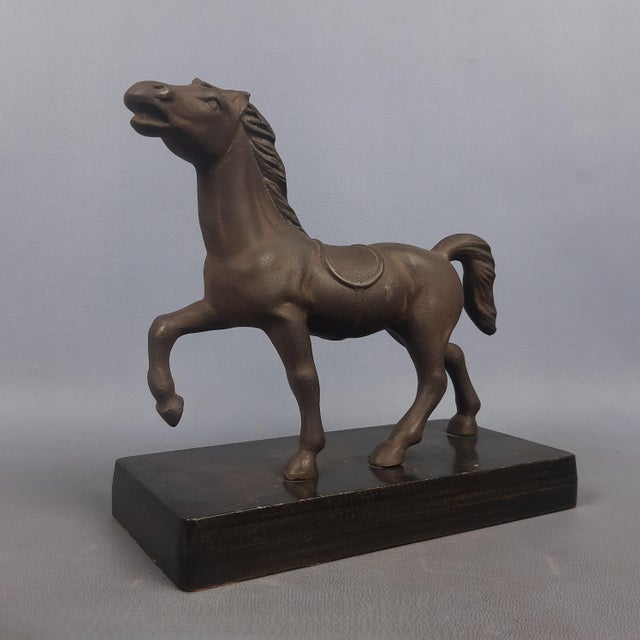 Vintage Cast Iron Horse Sculpture on Wooden Base, 1950s For Sale - Image 16 of 16