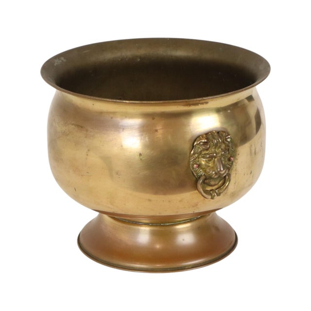 Early 20th Century Antique Brass Jardinière with Lion Heads For Sale - Image 11 of 16