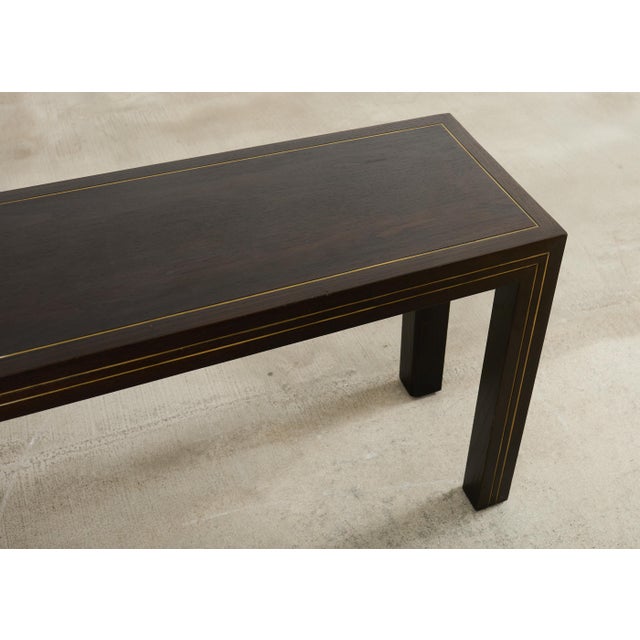 Coffee Brass Inlay Parsons Console Table by John Richardson For Sale - Image 8 of 18
