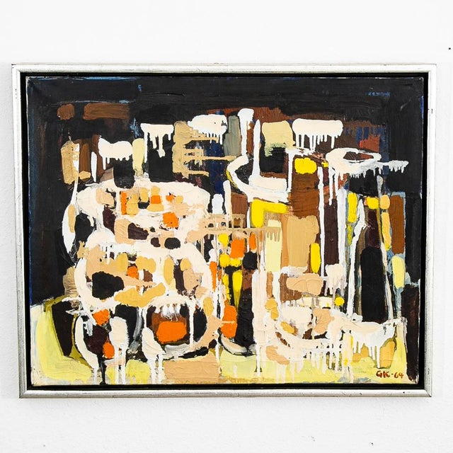 Mid Century Modern Art Abstract Expressionism Painting Brown Tans Yellow Orange For Sale - Image 4 of 12