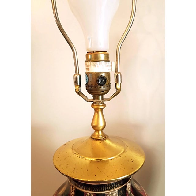 1980s Wescal Lamp Company Burgandy and Black Chinoiserie Table Lamps Set of Two W/ Imperial Pagoda Shades For Sale - Image 12 of 17