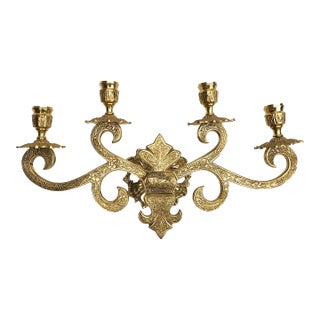 Vintage Ornate Solid Brass Sconce Wall Candelabra Fleur De Lis Design For Sale