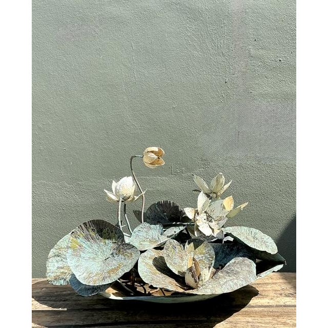 Vintage Patinated Copper Lilypad Sculpture For Sale - Image 9 of 12