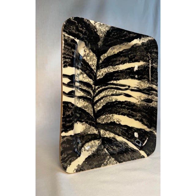 Late 20th Century Organic Studio Art Pottery Black and White Ceramic Platter Styled After James Tower For Sale - Image 5 of 12