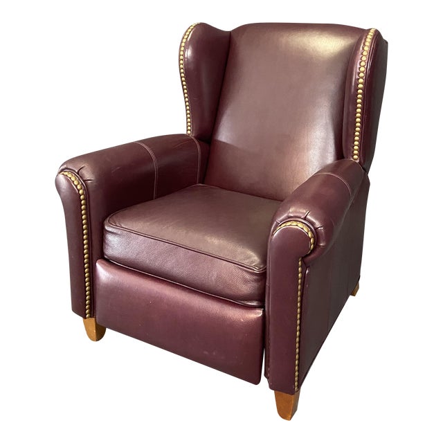 Ethan Allen Maroon Leather Recliner With Nailhead Trim Chairish