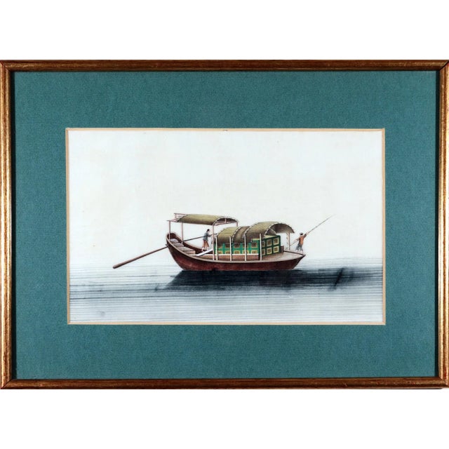 Set of Five 19th Century China Trade Watercolors of Junks on Pith Paper For Sale - Image 11 of 12