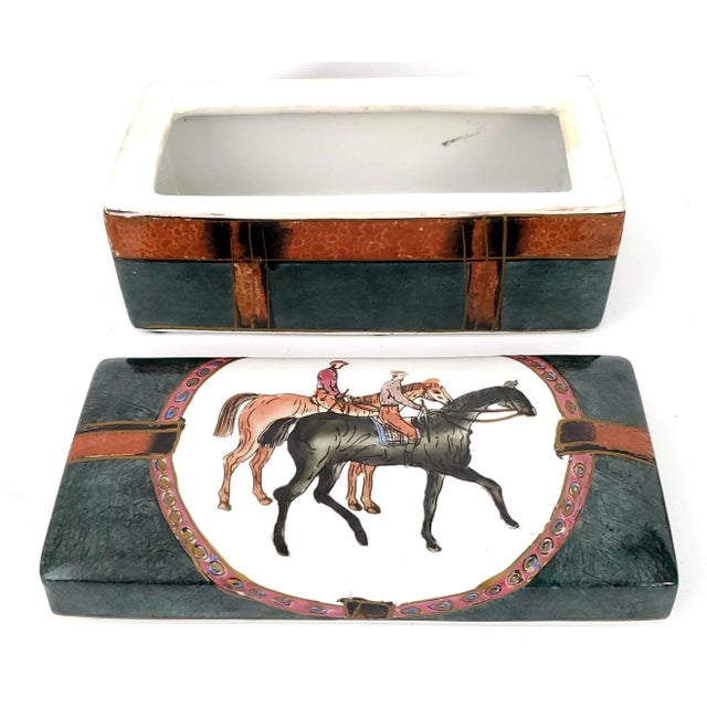 Arzbeg Porcelain Box Equestrian Horse Gucci Style Ceramic For Sale - Image 4 of 11