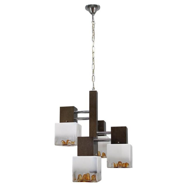 Vintage Italian Pendant Light with Murano Glass Shades and Anodized Metal Frame, 1970s For Sale - Image 16 of 16