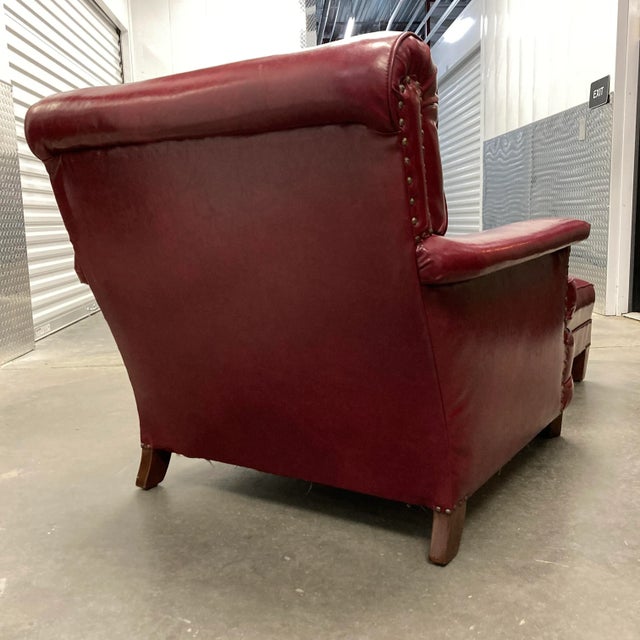 American Art Deco Club Chair & Ottoman in Red Naugahyde - a Pair For Sale - Image 4 of 13