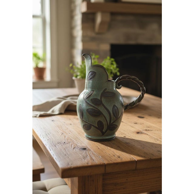Jane Woodside Studio Art Pottery Climbing Leaves Twisted Handle Jug Pitcher For Sale - Image 14 of 14