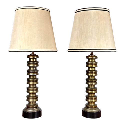 Mid 20th Century Modernist Paul Hanson Style Brass Column Table