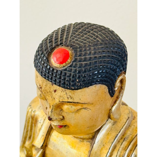 Late 19th Century Qing Dynasty Gilt Wood Carved Buddha For Sale - Image 11 of 12