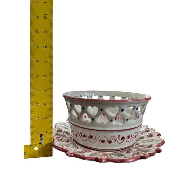 Vintage Hand-Painted Portuguese Cachepot and Reticulated Underplate in the Style of Herend For Sale - Image 10 of 11