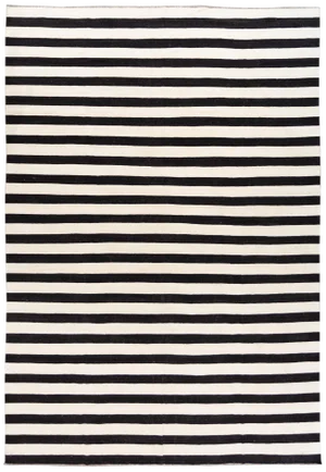 Contemporary Oversize Black & White Striped Kilim Large Flatweave Wool Rug