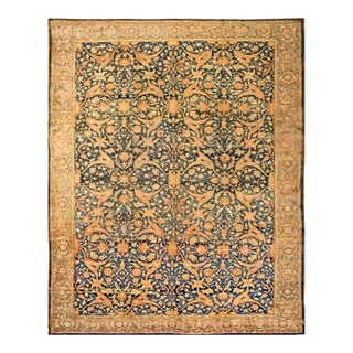 Impressive Brown Blackground White Ivory Floral Medallion Pattern Century Persian Malayer Rug For Sale