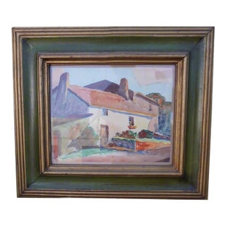 Early 20th Century Adobe Houses Watercolor Study by Burton Shepard Boundey, Oil on Canvas, Framed For Sale