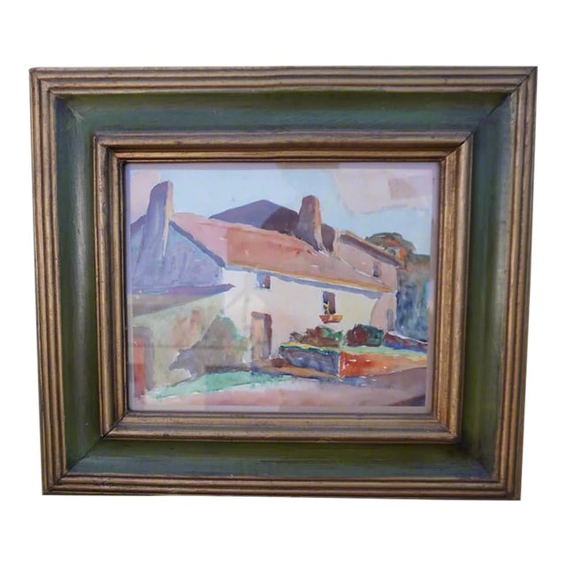 Early 20th Century Adobe Houses Watercolor Study by Burton Shepard Boundey, Oil on Canvas, Framed For Sale