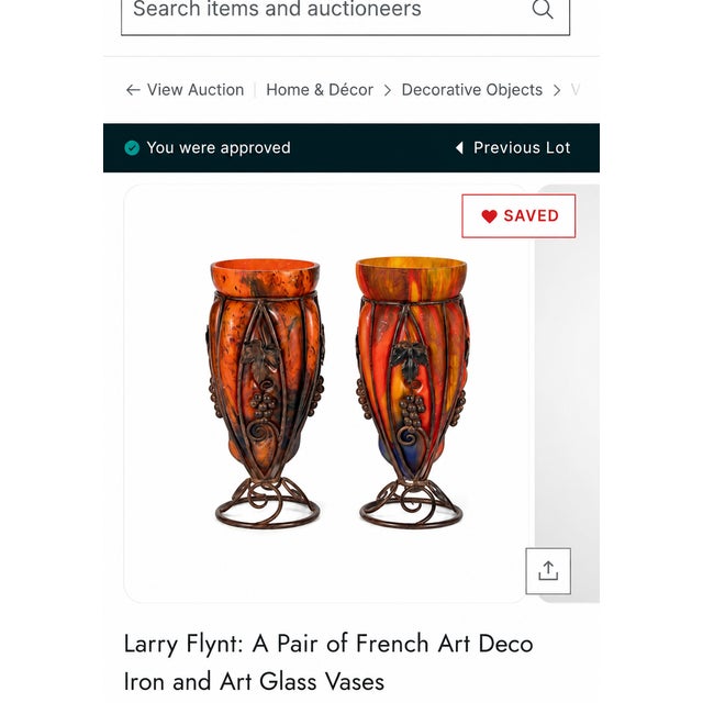 Larry Flynt Estate Provenance | Pair of French Art Deco Le Verre Francais Art Glass & Wrought Iron Vases, C. 1925 For Sale - Image 11 of 11