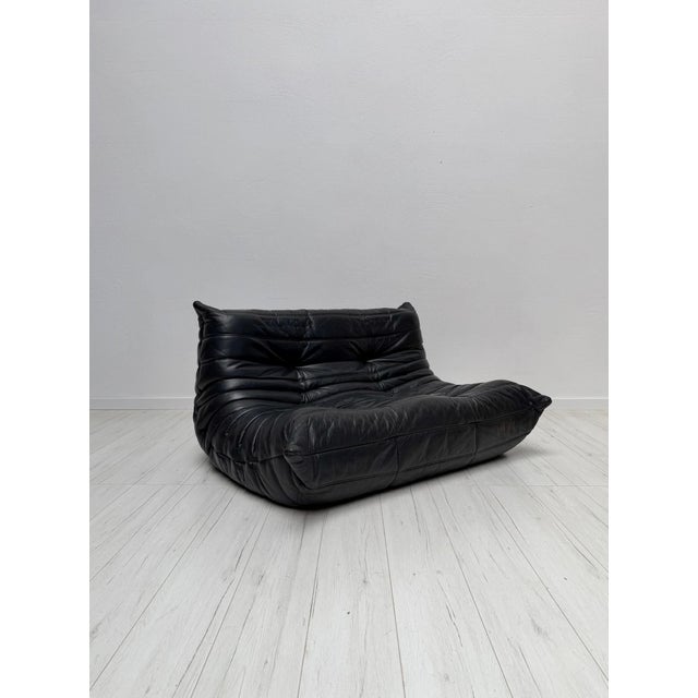 Animal Skin Vintage Togo Sofa in Black Leather by Michel Ducaroy for Ligne Roset, 1990s, Set of 4 For Sale - Image 7 of 18