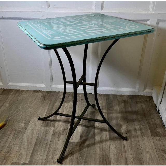 Green Vintage French Enamel Bistro Table, 1950s For Sale - Image 8 of 9