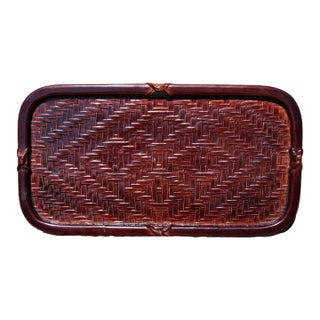 Handmade Authentic Japanese Bantai Basket-Woven Lacquerware Tray 1940s For Sale
