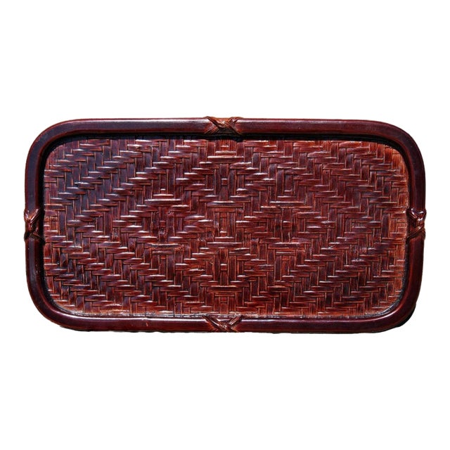 Handmade Authentic Japanese Bantai Basket-Woven Lacquerware Tray 1940s For Sale