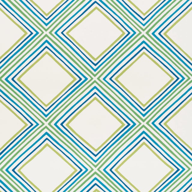 Sample - Schumacher X Vera Neumann Square Dance Wallpaper in Peacock For Sale