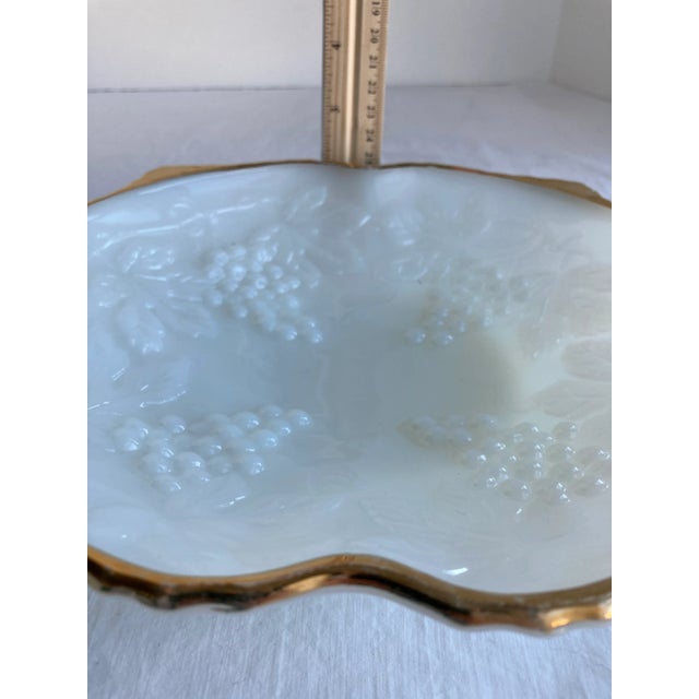 White Vintage Anchor Hocking White Milk Glass Grapevine Fruit Bowl Dish with Gold Trim For Sale - Image 8 of 10