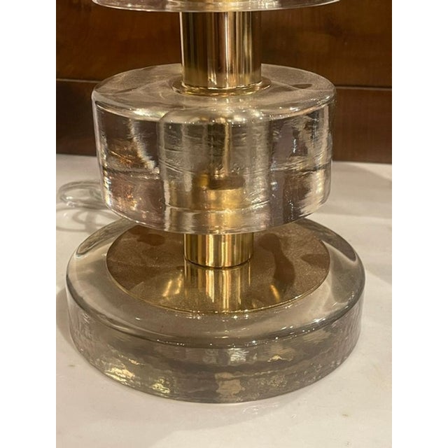Early 21st Century Pair of Murano Clear Glass and Brass Disc Lamps For Sale - Image 5 of 10