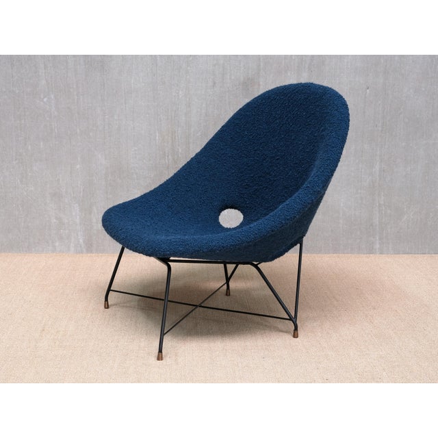 Kosmos Lounge Chair in Teal Pierre Frey Bouclé by Augusto Bozzi for Saporiti, 1950s For Sale - Image 9 of 16